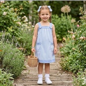 VINTAGE LAVENDER BLUE SZ:5 Jumper🎀For Her Blue & white check w corduroy straps